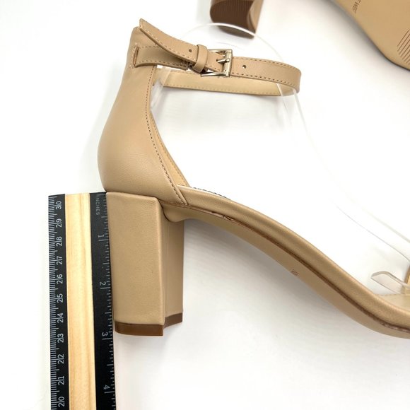 Nine West Size 10 Beige Tan Nude Natural Leather Block Heels Sandals Shoes - Picture 12 of 13